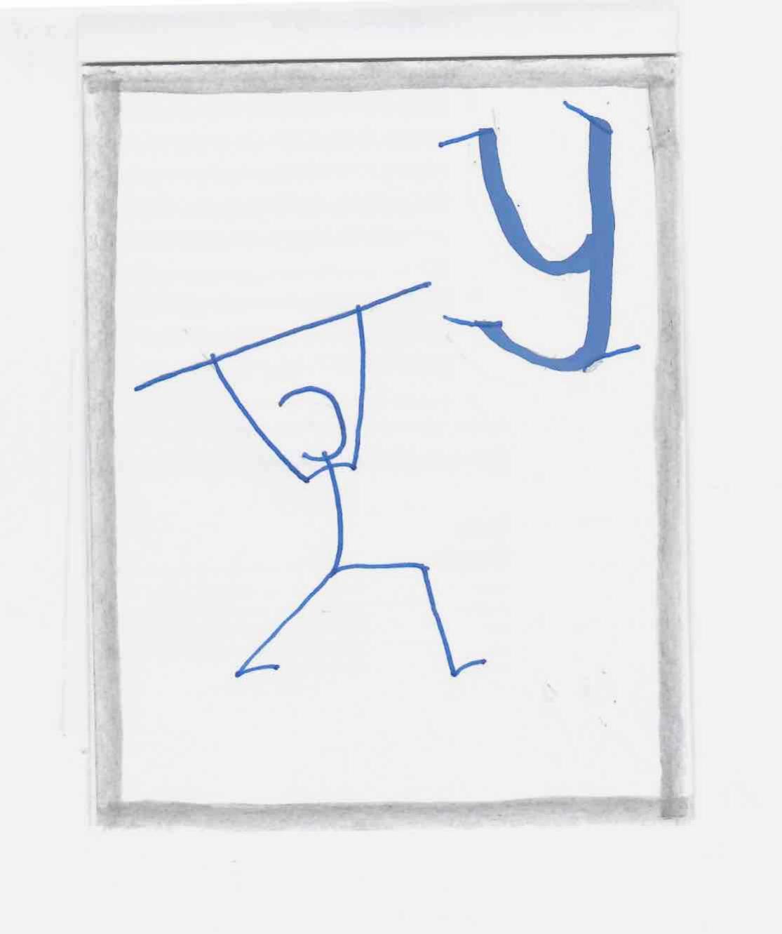 Hand-drawn figure in a Ayin-inspired posture beside the Proto-Hebrew Ayin pictograph