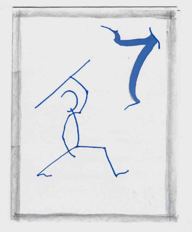 Hand-drawn figure in a Lamed-inspired posture beside the Proto-Hebrew Lamed pictograph